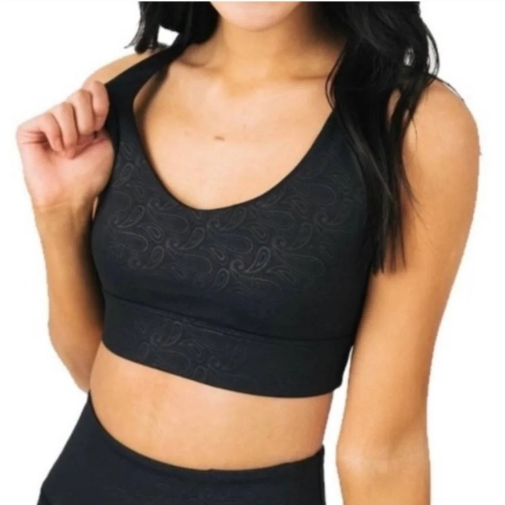 NWT Zyia Black Paisley Light N Tight Strappy Bra Size M - Picture 3 of 8